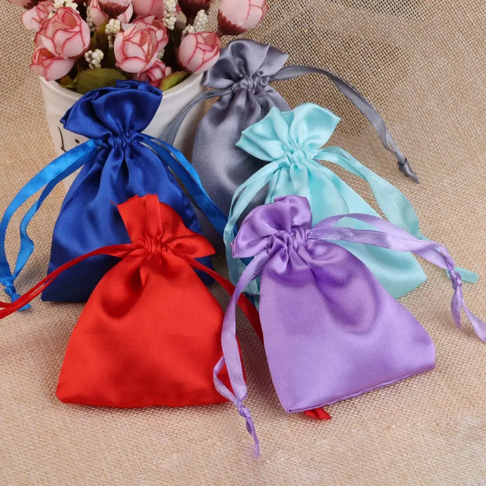 10/25/50pcs/lot Silk Jewelry Gift Bag Satin Drawstring Pouch For Wedding Party Candy Bag Luxury Jewelry Packing 2