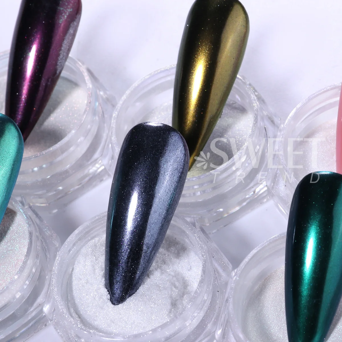 12pcs Shimmer Aurora Nail Glitter Flash Mermaid Sparkly Fairy Nail Pigment Elegant Chrome Rubbing Dust 3D Holo Effect Nail Decor