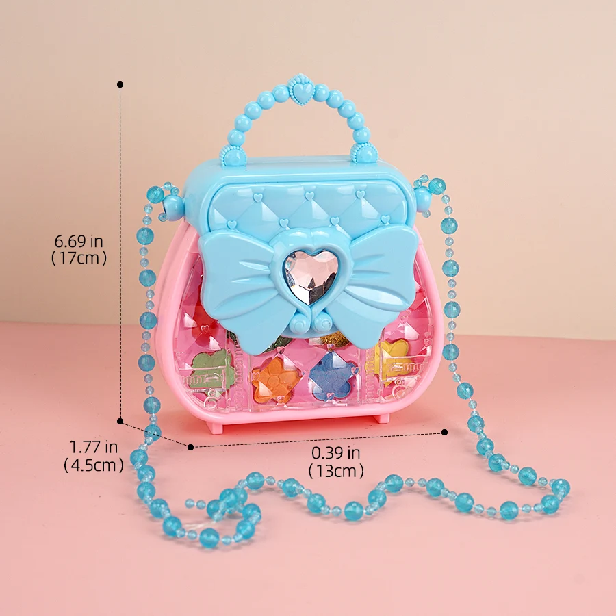 Heart of the Ocean Makeup Handbag Water Soluble Safe Girls Cosmetic Box Play House Toy Real Glitter Lipstick