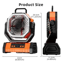 Ventilateur portable aste à piles 20000mAh, ventilateur de bureau et de camping avec lumière LED et crochet, ventilateur extérieur pour tente, voyage en voiture 6