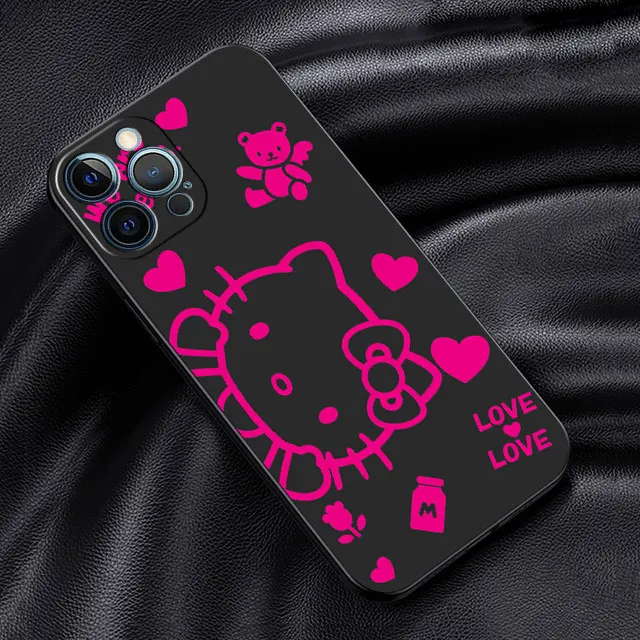 thumbnail image 1 of Funda de silicona para iPhone, carcasa negra, Hello Kitty, rosa, Kitty, blanco, 15, 14, SE, 13 Pro, 8, 7 Plus, 6s, XR, 11, XS, X, 12, Mini, 14 Pro Max, 1 of 5
