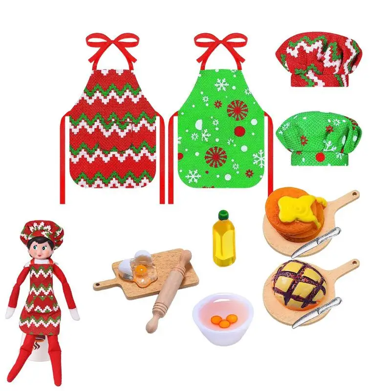 

Рождественская Одежда для куклы-эльфа, набор одежды для куклы-эльфа, фартук, шляпы, Скалка, яйцо, аксессуары для смешивания