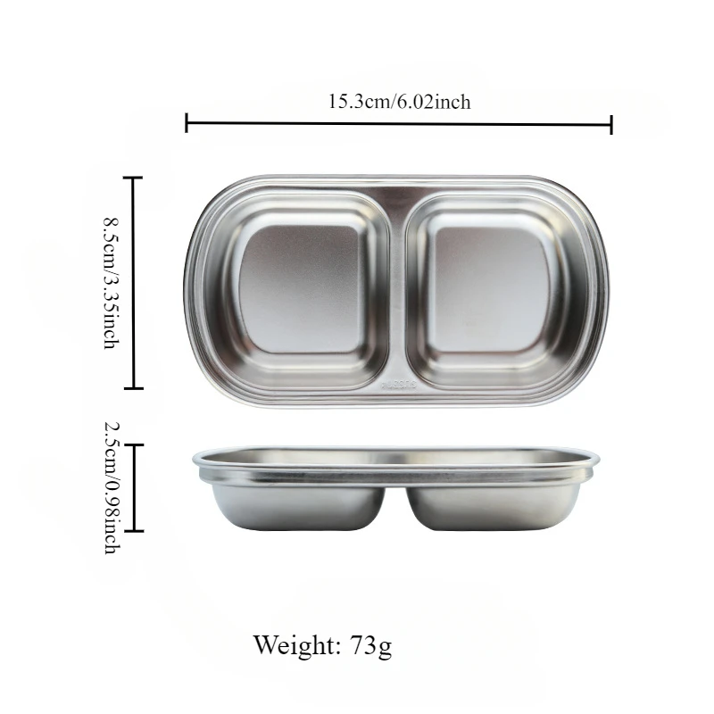 1pc, Stainless Steel Snack Serving Tray Set with Divided Sections-Condiment and Sauce Dishes for Dipping. butter dish