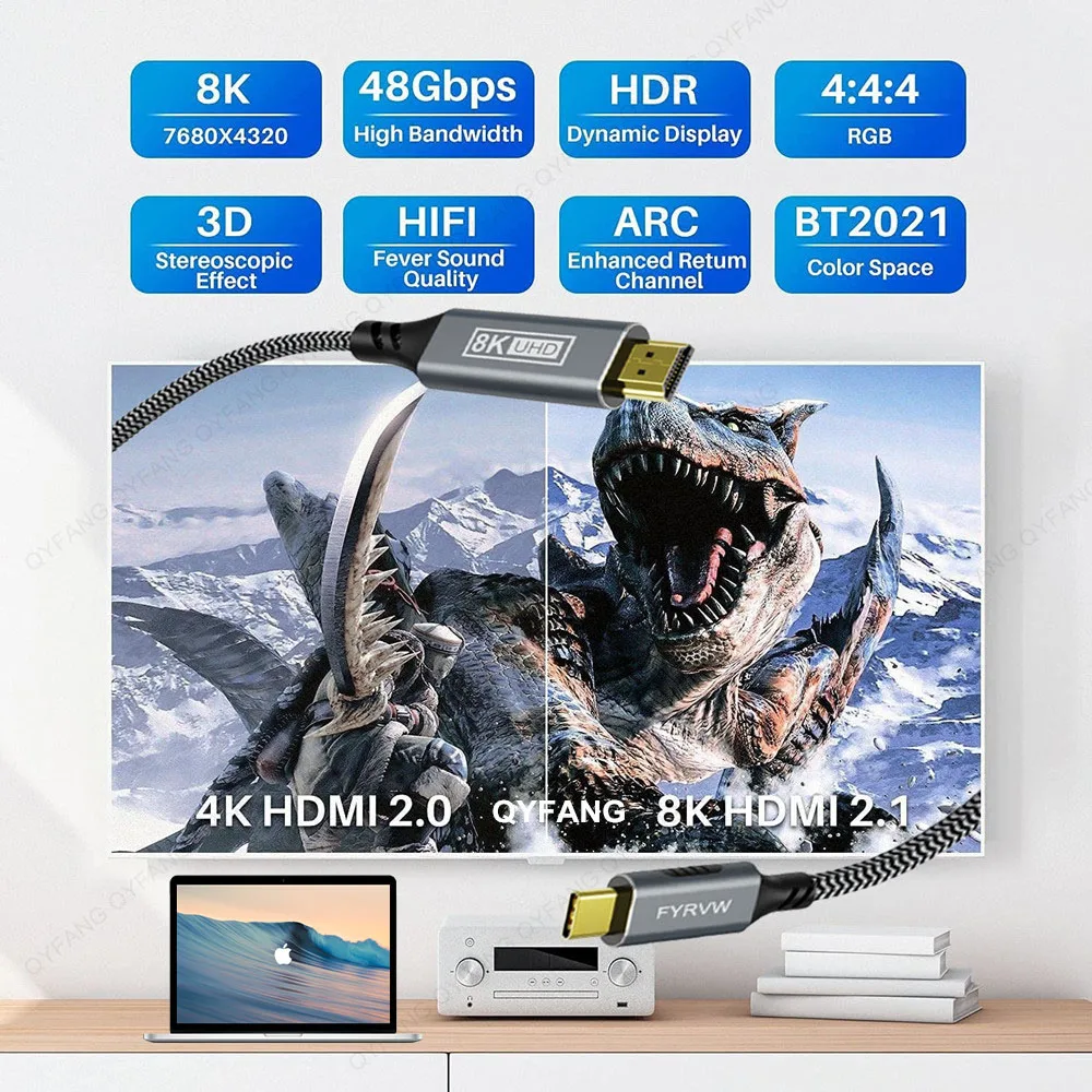 USB C to HDMI ȣȯ ̺, HDMI 2.1 ̺, Ʈ 3K, 4K, to 8K@60Hz, 4K@120Hz, HDMI USB4 to HDMI ȣȯ ̺