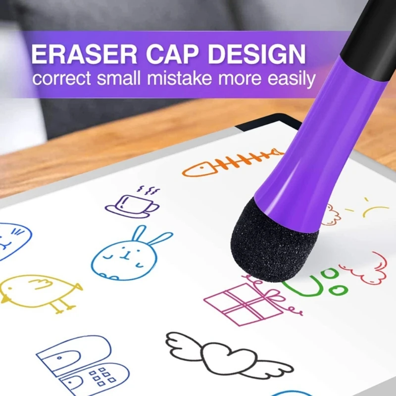 Magnetic Markers Pen Whiteboard Pens 12 Assorted Color Dry Erases Pens Dry Wipe with Erasers for Home School Office