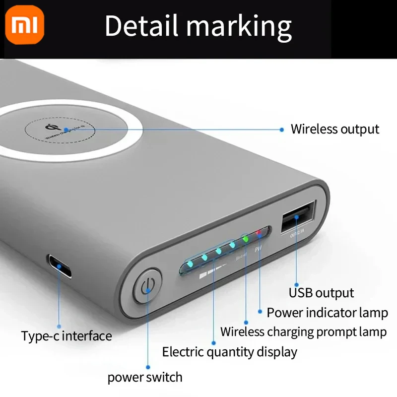 Portable Battery Charger Xiaomi Super Slim Magnetic Wireless Power Bank 200000mAh High Capacity USB-c Two-Way Portable Fast Charger IPhone Samsung