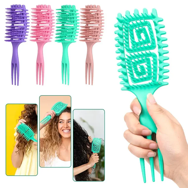 1 spazzola per capelli ricci bagnati, definendo il districante dell'arricciatura, per l'asciugatura, manico del tridente, tirare i capelli ridotto, strumento per lo styling uomo donna 2