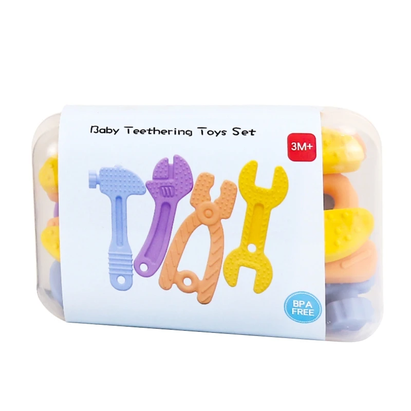 

4 шт./кор. детские игрушки для прорезывания зубов BPA бесплатно силиконовые прорезыватель молоток плоскогубцы открытый гаечный