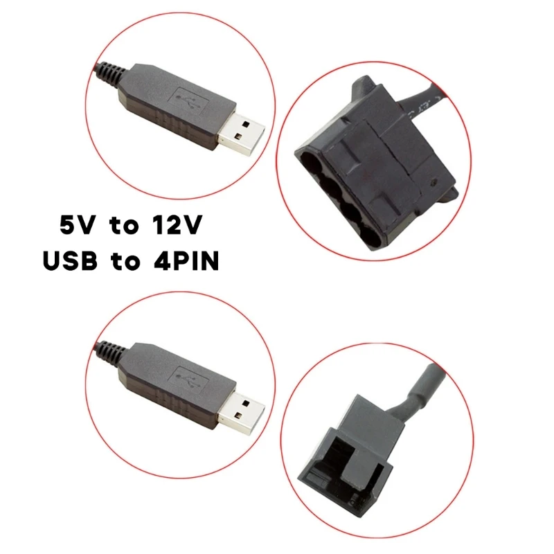 USB to 4Pin PWM 5V to 12V Boost Line USB Sleeved PC Fan Power Adapter Connector Converter Cable with ON Off Switch 5V to 12V