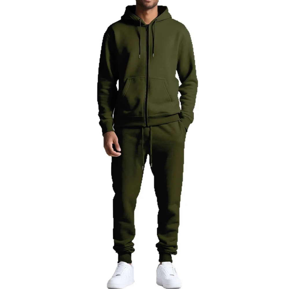 Men's Fleece Sweatshirt Sets Hooded Coats Velvet Sporty Sweatpants