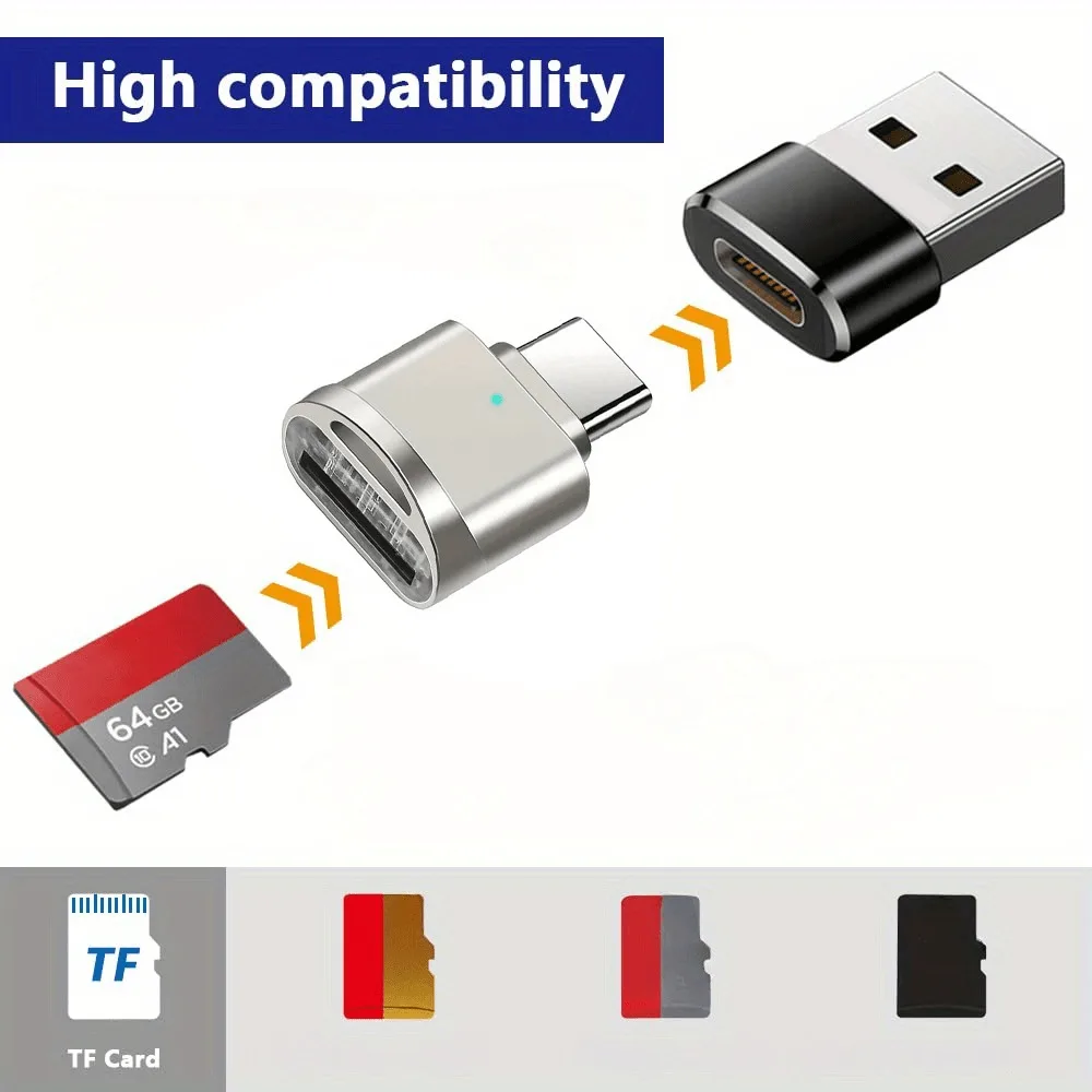 2팩 USB C TF 카드 리더 및 USB C-USB A 어댑터, 아이폰16 15 갤럭시용 타입 C TF 메모리 카드 리더 USB OTG 카드 리더