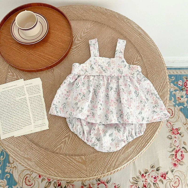 

Summer Baby Clothes Toddler High Quality Texture Printing Sleeveless Blouse Top+Shorts Girl Floral Clothes Set Princess Clothes