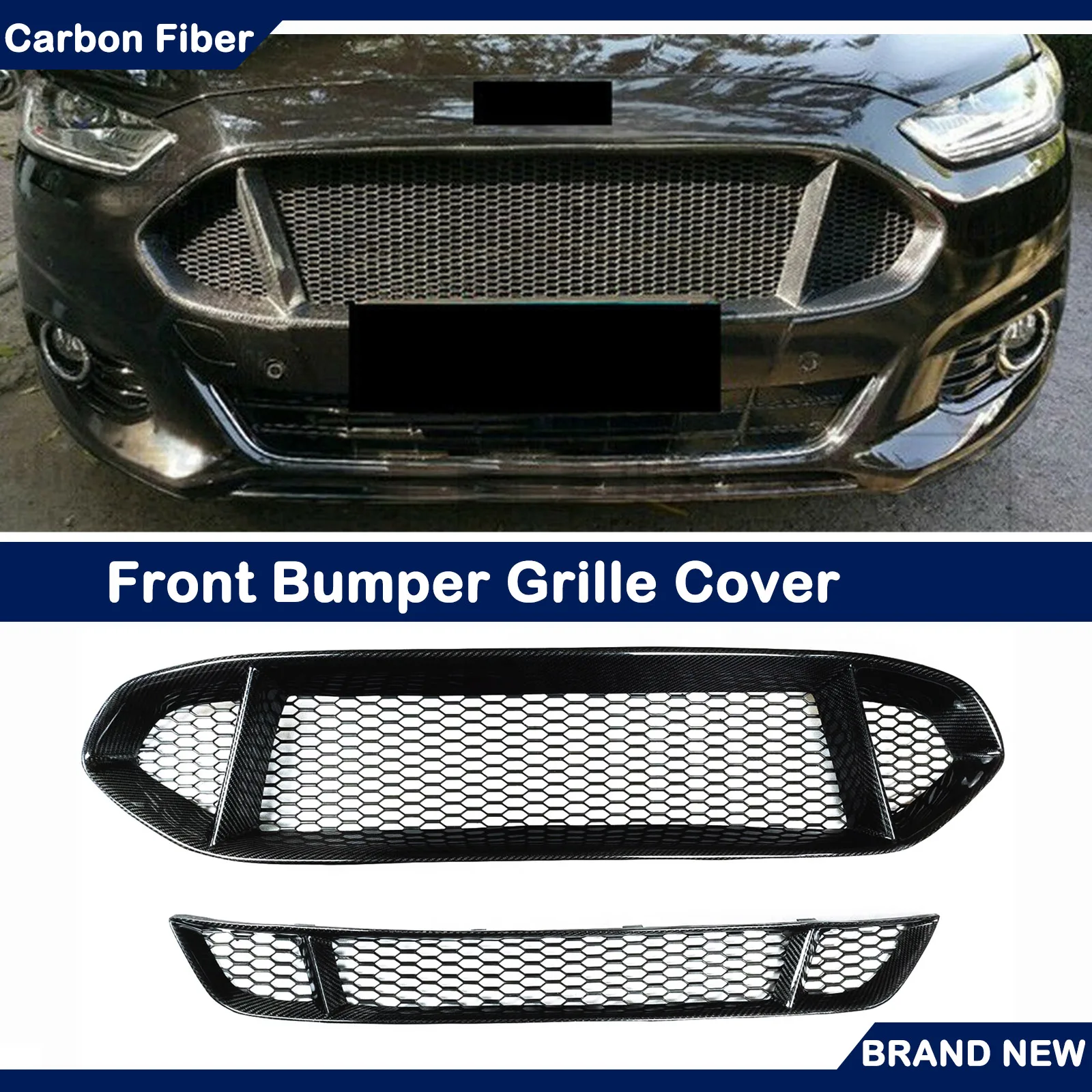 

Real Carbon Fiber Car Front Grille Grill Honeycomb Upper & Lower Bumper Hood Mesh Body For Ford Mondeo Fusion 2013-2016