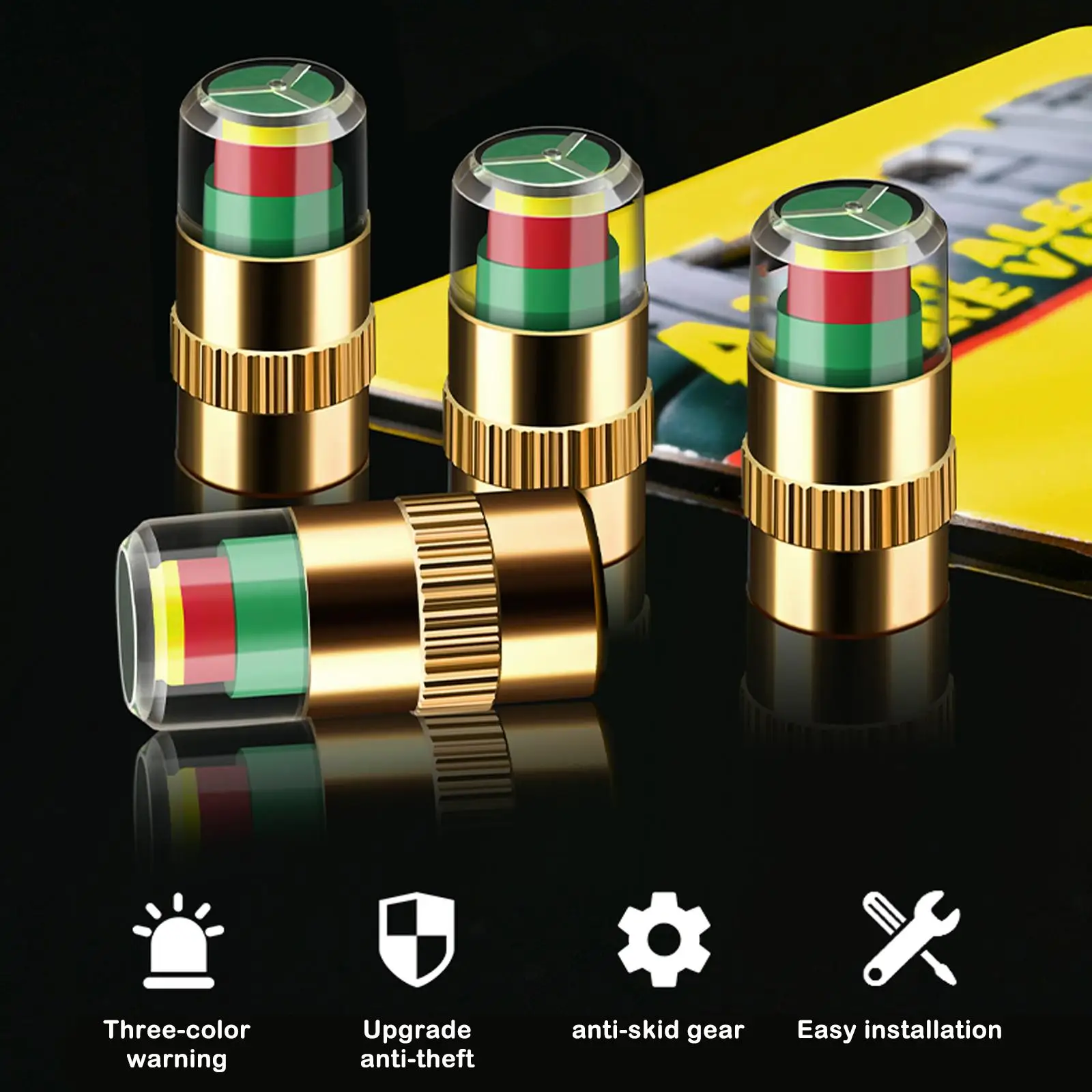 Indicatore di Pressione Pneumatici Auto con Allarme, Set da 4 Pezzi, Tappi Valvola con Manometro, Accessori Auto, Tappi Manometro Pressione Pneumatici Utili - immagine 3