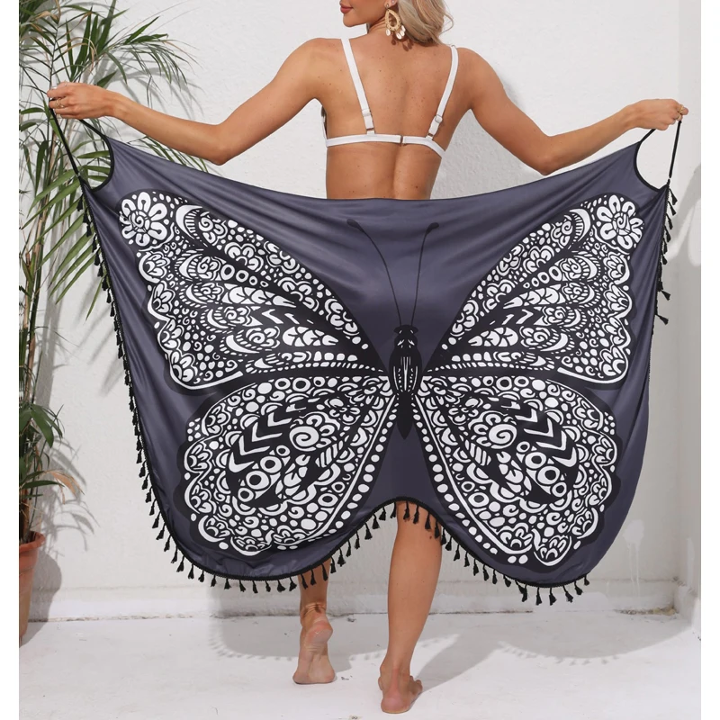 Women’s Butterfly Print Bikini Cover-Up – Sexy Summer Tunic, Bath Sarong Wrap Skirt, Elegant Swimsuit Beachwear Safety Accessories Scarves & sarongs