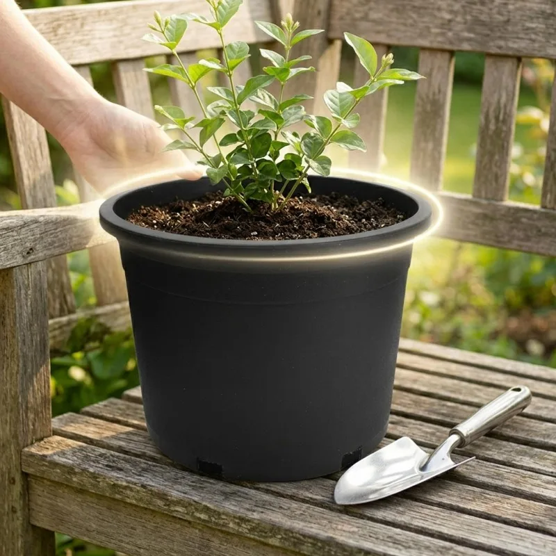 Elegant Black Resin Planter - Large Round Decorative Flower Pot