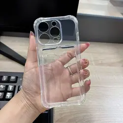 Clear Shockproof Wallet Card Phone Case with Enhanced Protection - iPhone 8 Plus (Clear)