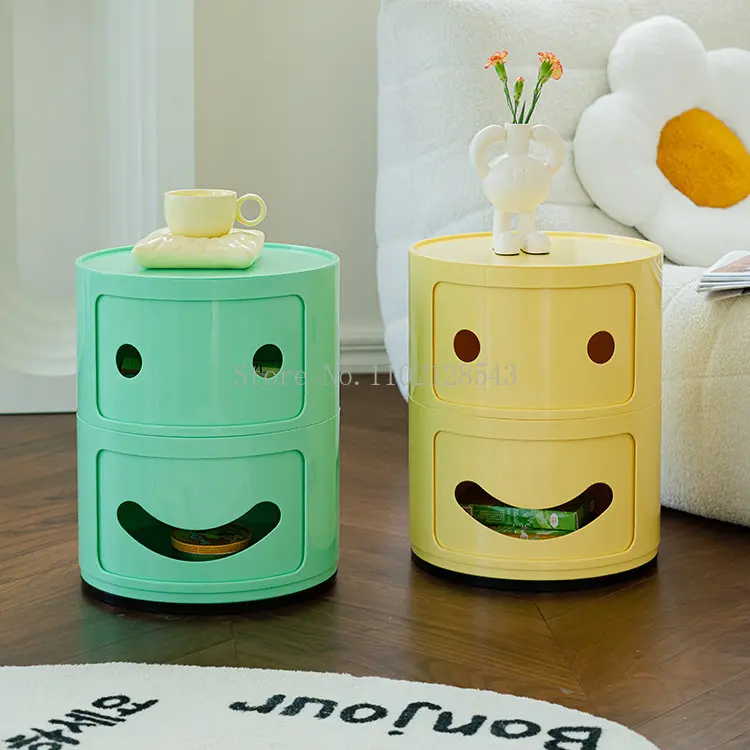 Nordic Style Creative Smiling Bedside Table Small Style Simple Children Side Cabinet round Storage Cabinet Bedroom Furniture