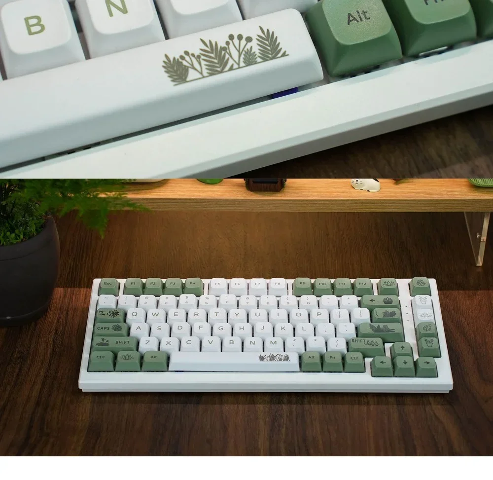 sublimação PBT, estilo fresco, branco, verde, 125 teclas