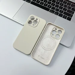 Premium Chinese Red Liquid Silicone Magnetic Case with MagSafe Compatibility, Wireless Charging, and Soft Touch Finish - iPhone 12 (Antique White)