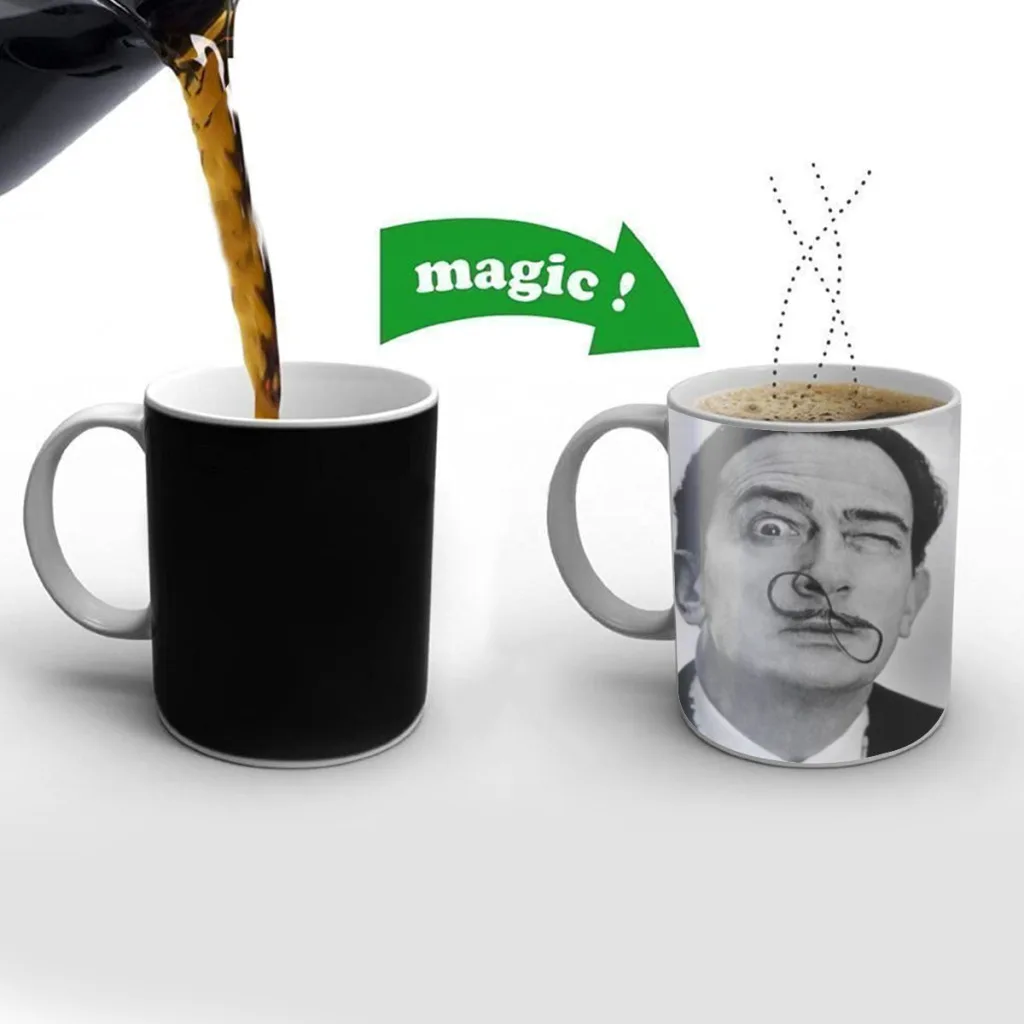

Salvador Dali Funny Portrait Free shipping Mug Changing Color Ceramic Coffee Mugs Magic Tea Cup Best Gift For Your Friends