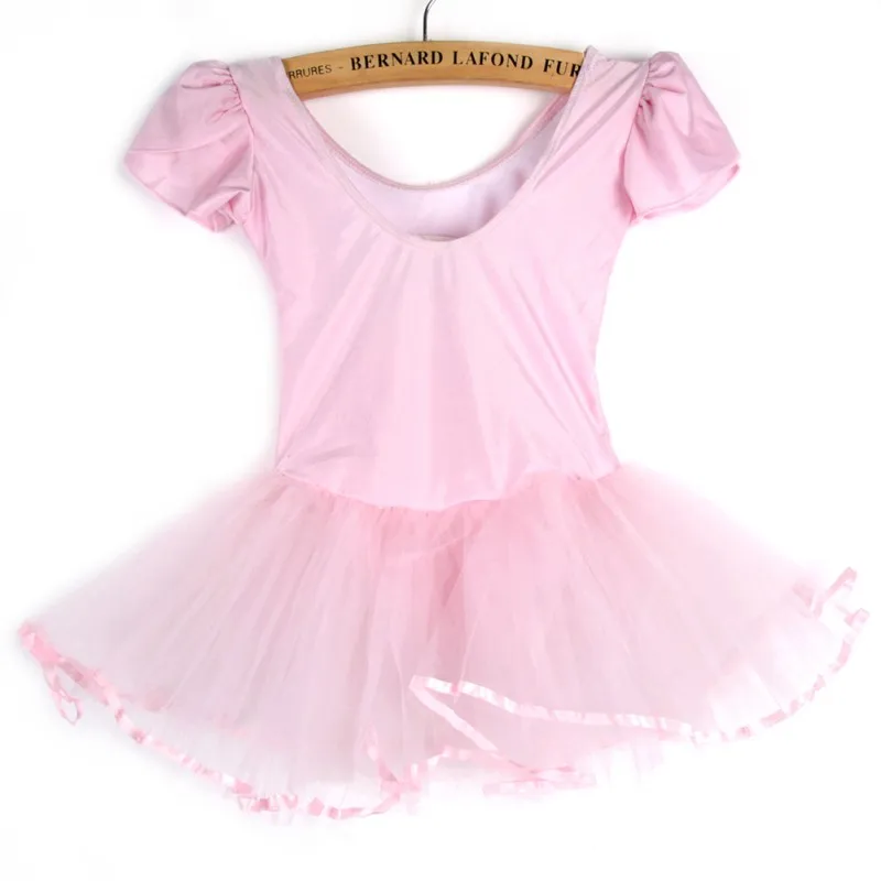Letnie dziewczęce z krótkim rękawem sukienka baletowa dla dzieci baleriny Tutu dziecięce koronkowe stroje baletowe dla dziewczynki trykot Dancewear