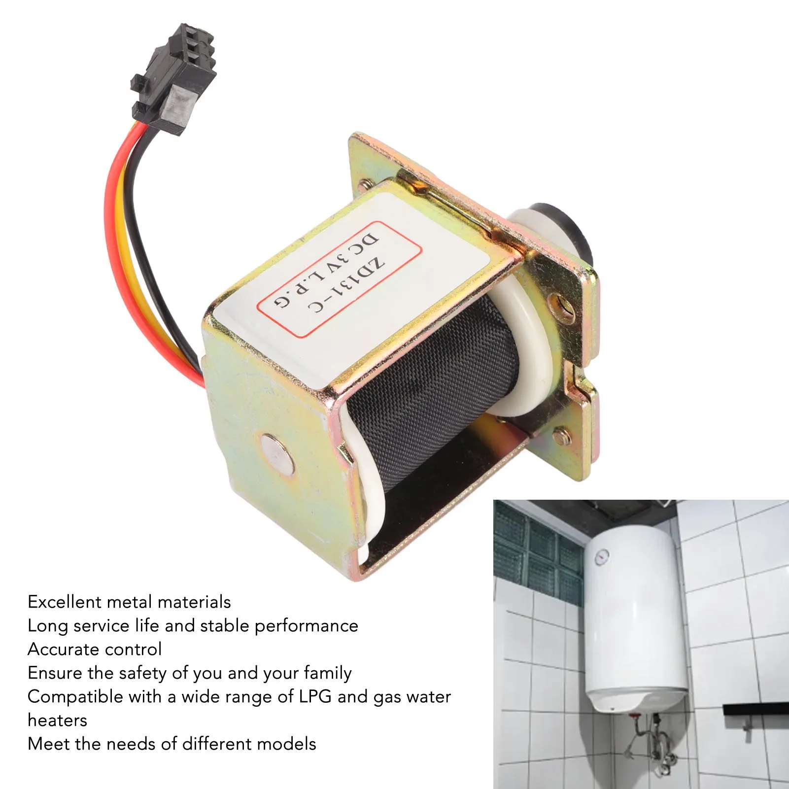 Gas Water Heater Inlet Valve Solenoid Valve, Heater Electromagnetic Valve Gas Inlet Intake Safe Accurate Control Accessories 3V