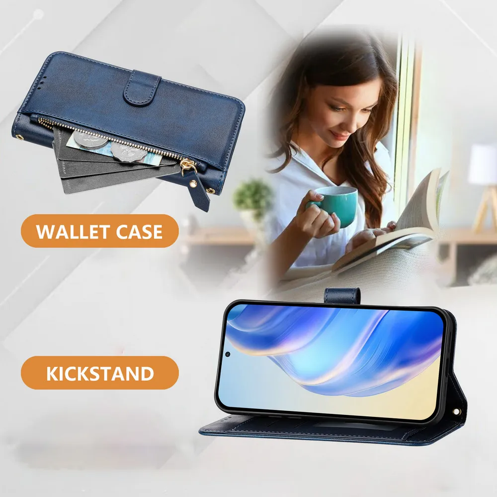 Enhanced Leather Zipper Wallet Crossbody Phone Case Cover