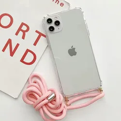 Transparent Crossbody Necklace Lanyard Shockproof Back Cover Case for Reno13F 5G (Pink -(2))