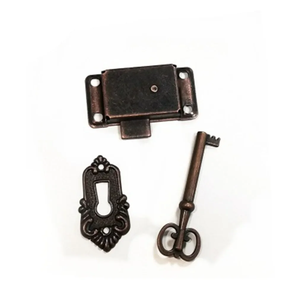 Antique Locks Antique Door Lock Drawer Jewelry Box Cabinet Wardrobe Cupboard Door Lock Set Body&Key&Decorative Sheet