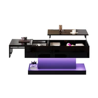 Table à thé élévatrice moderne à haute brillance Table basse LED 100x50x45 Cm avec éclairage LED, plateau de table semi-ascenseur et design coulissant latéral 5