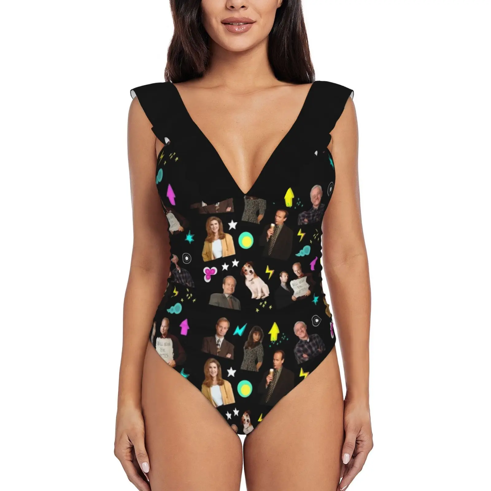 

Frasier Sexy One Piece Swimsuit Women Swimwear Monokini Ruffle Bathing Suit Beach Wear Frasier Frasier Crane Niles Crane