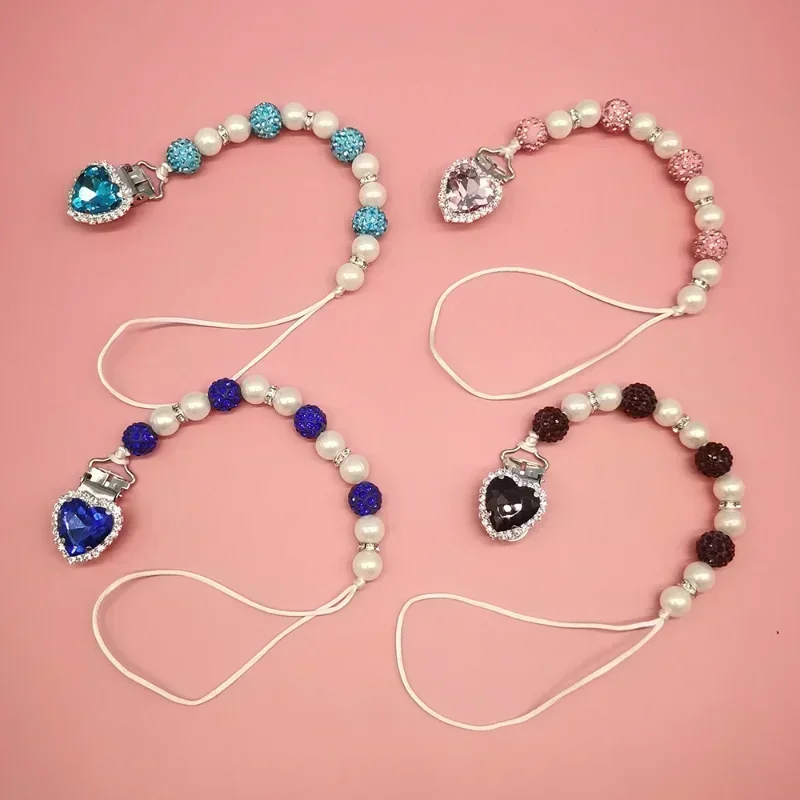 1Pc Luxury Beautiful Rhinestone Pacifier Clip Chain for Baby Newborn Vintage Pearl Crystal Nipple Clip Holder Nipple Accessories