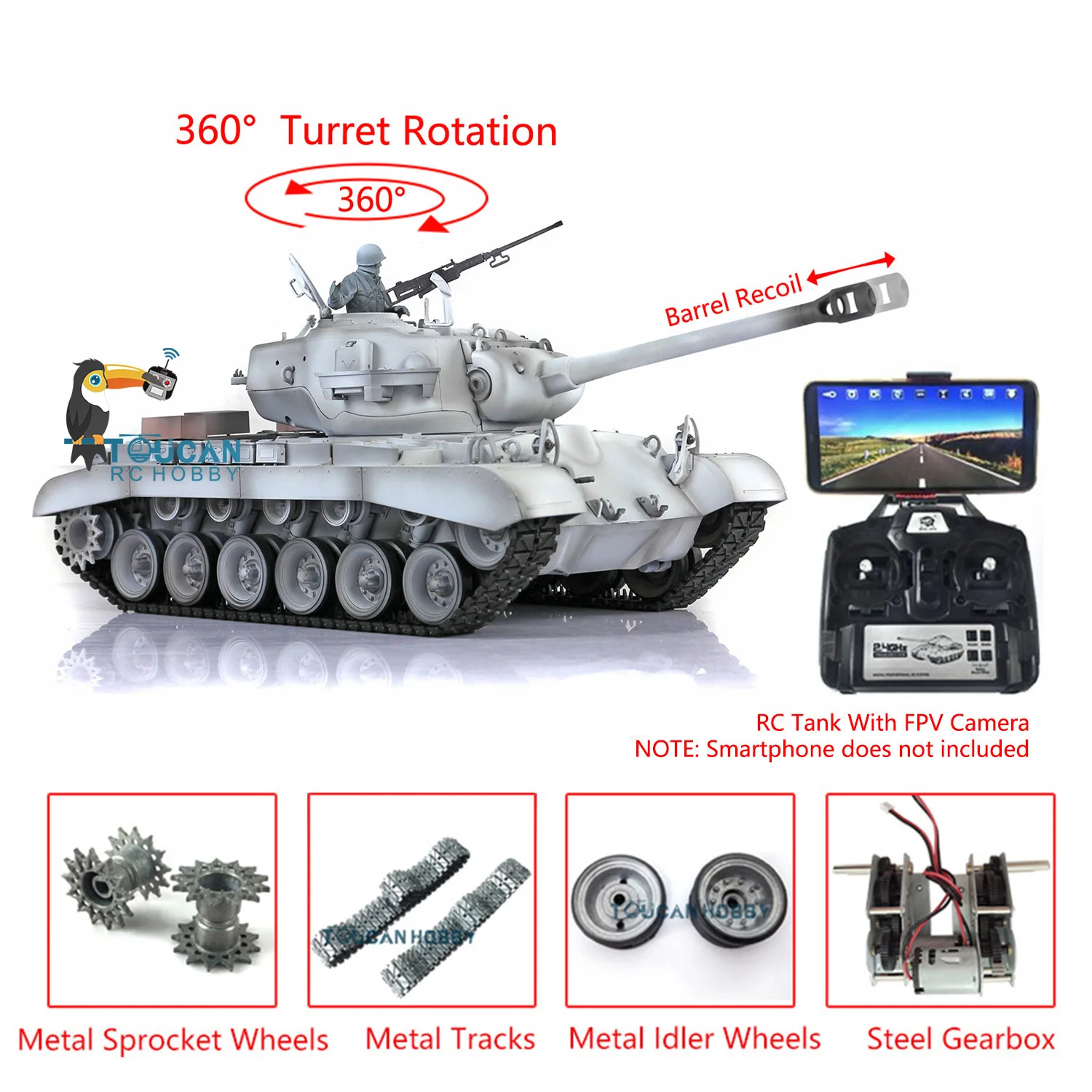 Henglong 1/16 FPV Camera System M26 Pershing RTR RC Tank 3838 With Barrel Retractable 7.0 Upgraded Ver As Boys Christmas Present 2