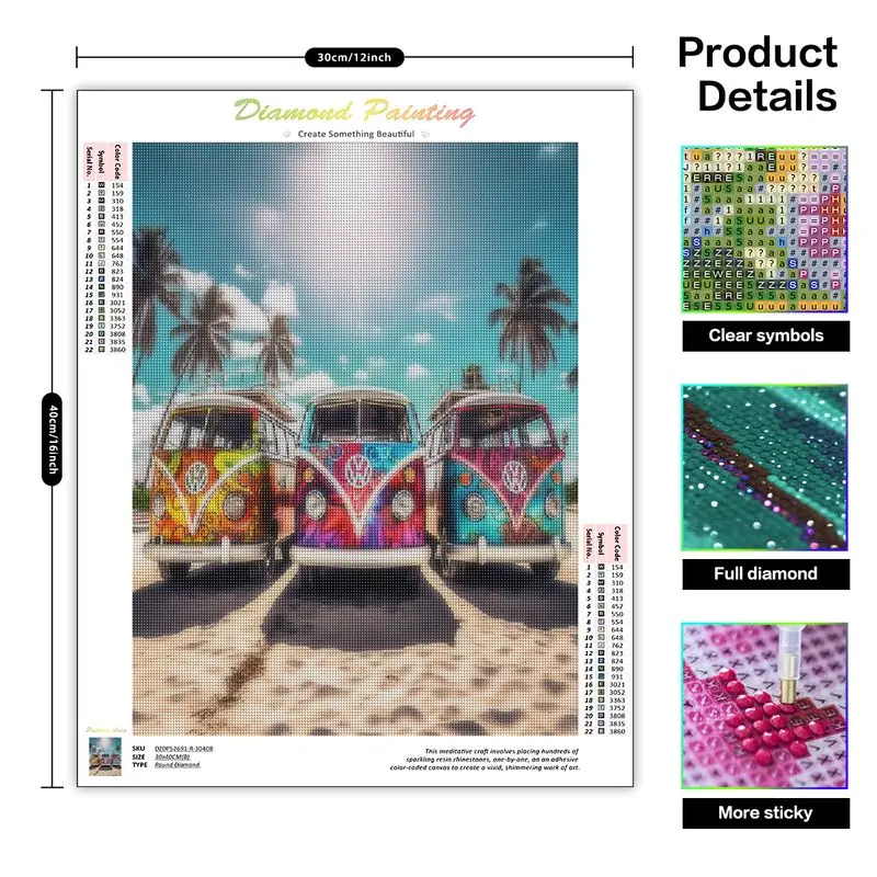 CHENISTORY Diamond Mosaic Embroidery Beach Bus Scenery 5D DIY Diamond Art Painting Paintings For Interior Decoration For Home diamond painting painting set