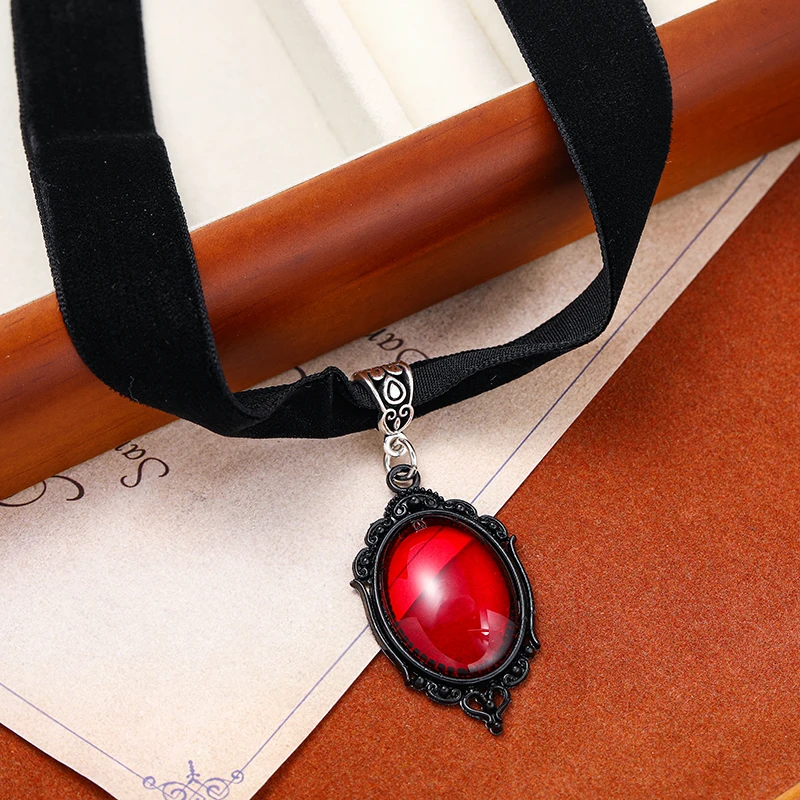 Gothic Witch Pagan Blood Red Pendant Choker Necklace - Image 5