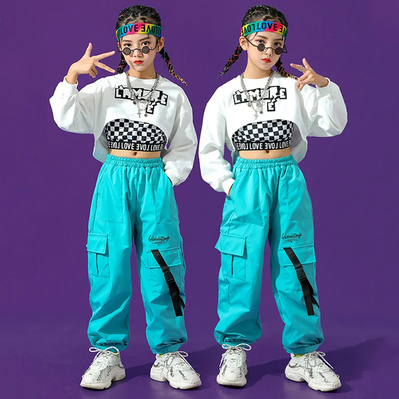 

Girls Ballroom Hip Hop Dance Clothes Crop Tops Loose Pants Jazz Practice Wear Kids Concert Catwalk Street Dance Costume