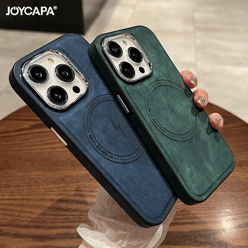 

For iPhone 15 14 13 12 11 Pro Max 14 Plus For Magsafe Bumper Shockproof Cover Luxury Wireless Charging Magnetic PU Leather Case