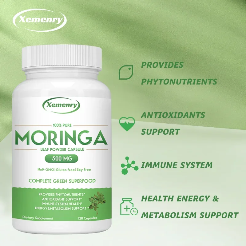 Organic Moringa Capsules - Supports Immune System, Energy Production and Metabolism, Dietary Supplement