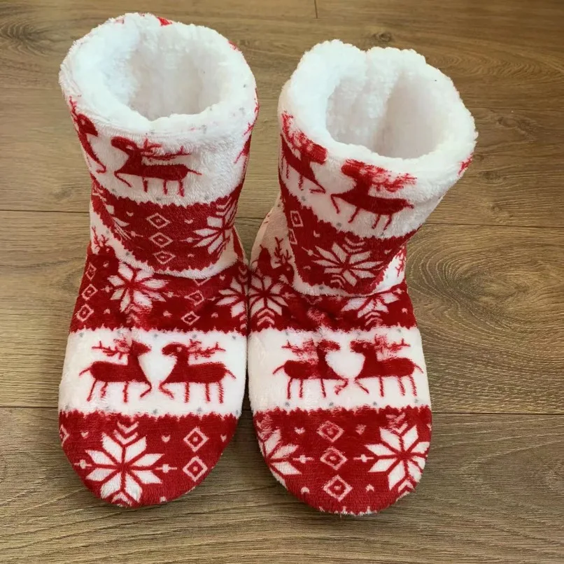 Slippers Womens Home House Winter Gift Elk Fur Plush Grip Sole Indoor Shoes Boots Men