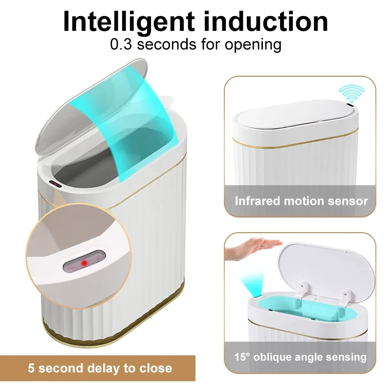Trash Can 9/12/15L Smart Automatic Induction Kitchen Bathroom