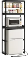 Kitchen Bakers Rack with Power Outlet  4-Tier Coffee Bar Table with Adjustable Shelf  Mini Fridge Shelf  Microwave Stand  15.7 1