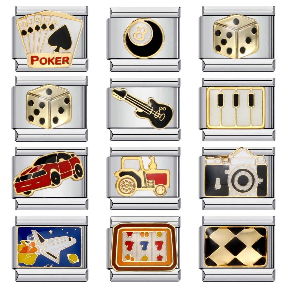 URING Klassische Pokerspielkonsole, Kamera, Flugzeug, italienischer Link, passend für 9 mm Edelstahl-Charm-Schmuck, DIY-Herstellung von modischen Armbändern – Detail 1