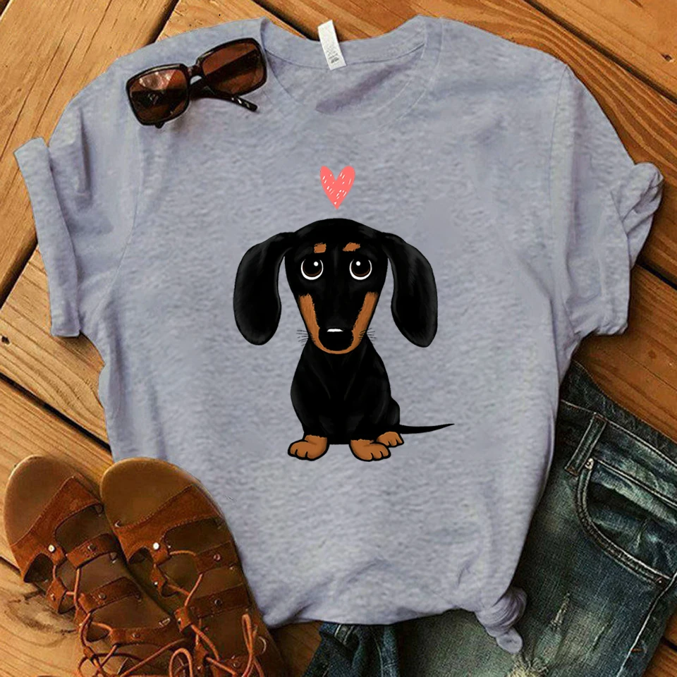 Dog Love Heart Print T-shirts Women Summer Clothes T Shirt Harajuku Graphic Tee Casual Short Sleeve Tops for Women Blusas Mujer black t shirt for men