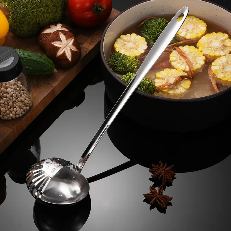 31.5cm Spoon Long Handle Home Ladle Strainer Stainless Steel Cooking Colander Kitchen Porridge Scoop Tableware Tool