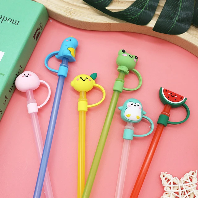4Pcs Straw Cover With Handle Food Grade Cartoon Spill Proof Straw Tip  Dustproof Party Decoration Tumbler Straw Tip Cover - AliExpress
