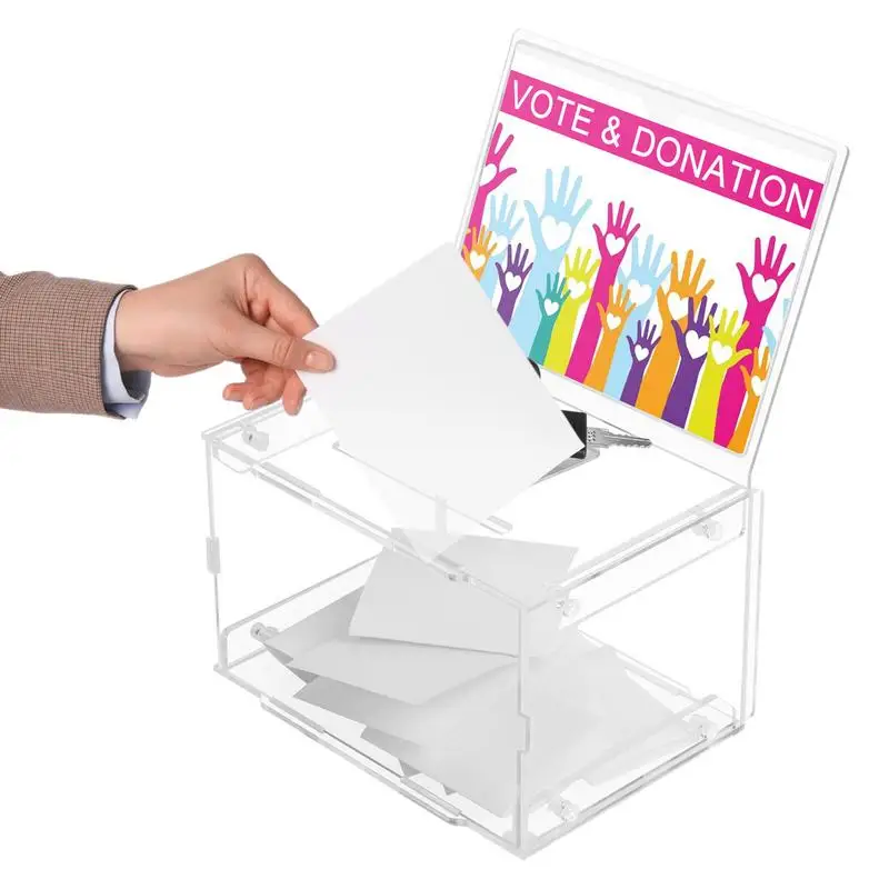 

Donation Box With Lock Acrylic Clear Ballot Storage Box With Keys Notes Change Collection Container With Sign Holder For Ticket