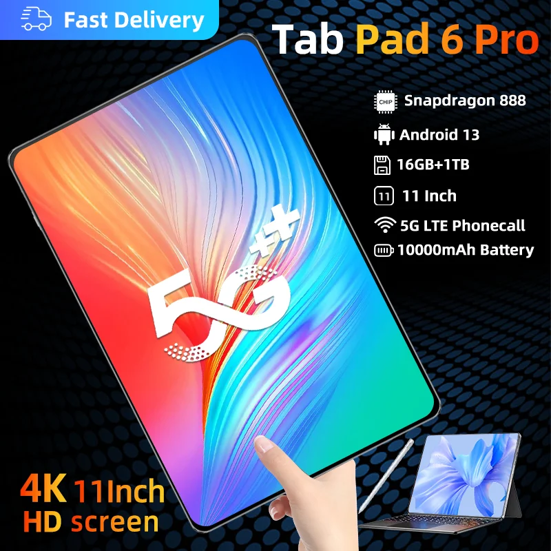 

2023 Оригинальный планшет Pad 6 Pro, планшетный ПК с процессором Snapdragon 888, 10000 мАч, Android 13, 11 дюймов, 16 ГБ + 1024 ГБ, смартфон с экраном HD 4K, Wi-Fi, Mi