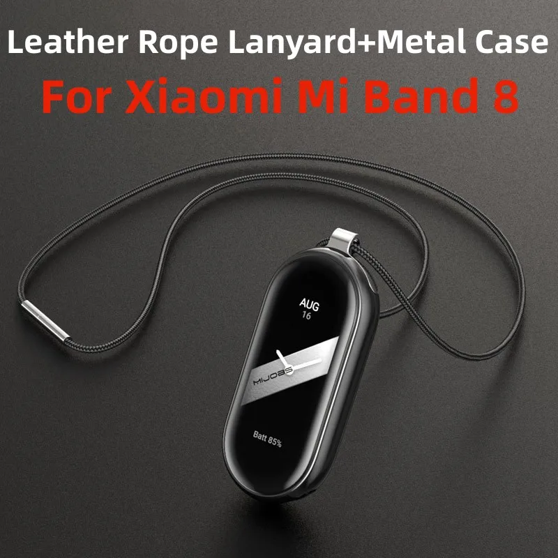 Pendant Necklace For Xiaomi Mi Band 8 Stainless Steel Metal Watchband Case  Miband 8 Mi Band8 Leather Rope Chain Lanyard