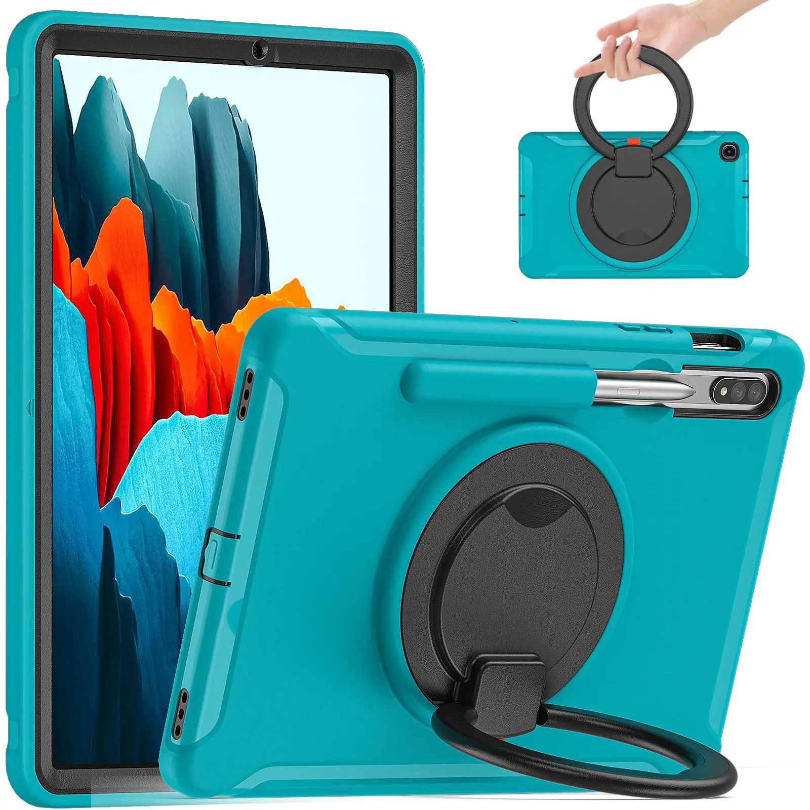 Per Samsung Galaxy Tab S9 Ultra Sm-X910 S6 S7 S8 Fe Plus Sm-X810 Sm-X610 Custodia Per Bambini 360 Rotazione Anello A Mano Supporto Copertura Antiurto